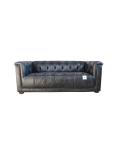 Vintage Spitfire Chesterfield 3 Seater Sofa Distressed Wash Black Real Leather 