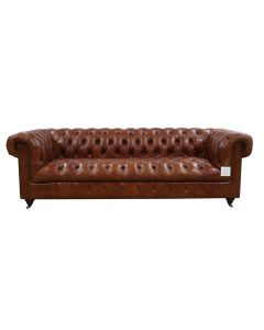 Vintage Trafalgar Chesterfield 3 Seater Sofa Buttoned Tan Distressed Real Leather 