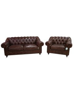 Wellington Handmade Chesterfield 2+1 Sofa Suite Vintage Brown Distressed Real Leather 