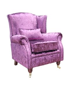 Wing Chair Fireside High Back Armchair Shimmer Amethyst Purple Velvet In Stock