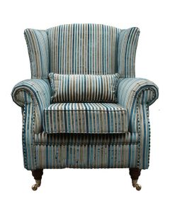Wing Chair Genuine Fireside High Back Armchair Aqua Stripe Real Velvet Fabric