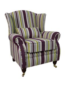 Wing Chair Handmade Fireside High Back Armchair Justin Stripe Lilac Real Fabric