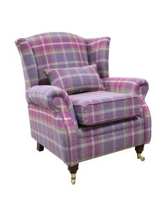 Wing Chair Handmade Fireside High Back Armchair P&S Balmoral Amethyst Check Real Fabric 