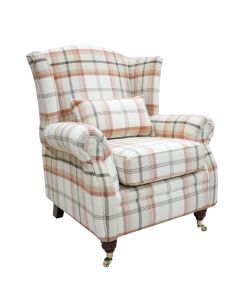 Wing Chair Original Fireside High Back Armchair P&S Balmoral Autumn Check Real Fabric 