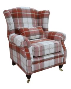 Wing Chair Original Fireside High Back Armchair P&S Balmoral Burnt Orange Check Real Fabric 