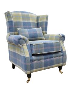 Wing Chair Original Fireside High Back Armchair P&S Balmoral Chambray Check Real Fabric 
