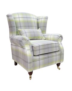 Wing Chair Original Fireside High Back Armchair P&S Balmoral Citrus Green Check Real Fabric 