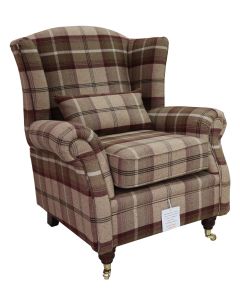 Wing Chair Original Fireside High Back Armchair P&S Balmoral Mulberry Check Real Fabric 
