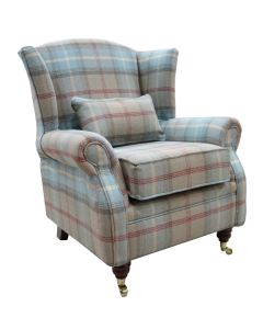 Wing Chair Original Fireside High Back Armchair P&S Balmoral Ocean Check Real Fabric 