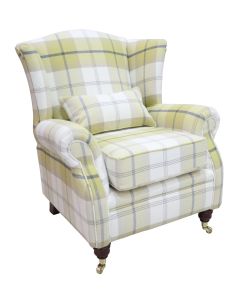 Wing Chair Original Fireside High Back Armchair P&S Balmoral Ochre Yellow Check Real Fabric 