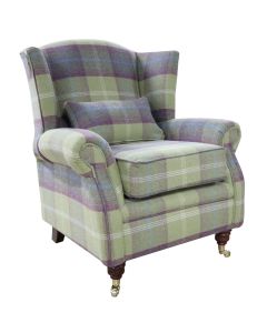 Wing Chair Original Fireside High Back Armchair P&S Balmoral Pistachio Check Real Fabric 
