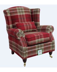 Wing Chair Original Fireside High Back Armchair P&S Balmoral Red Check Real Fabric 