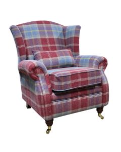 Wing Chair Original Fireside High Back Armchair P&S Balmoral Ruby Check Real Fabric 