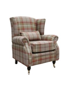 Wing Chair Original Fireside High Back Armchair P&S Balmoral Rust Check Real Fabric 