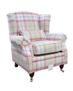 Wing Chair Original Fireside High Back Armchair P&S Balmoral Sorbet Check Real Fabric 