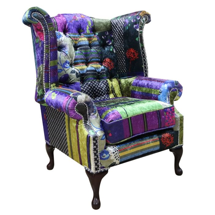 Patchwork queen anne best sale chair