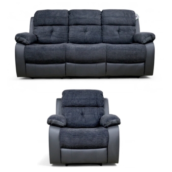 Holden Handmade 3+1 Reclining Sofa Suite Dark Grey Fabric And Leather In Stock