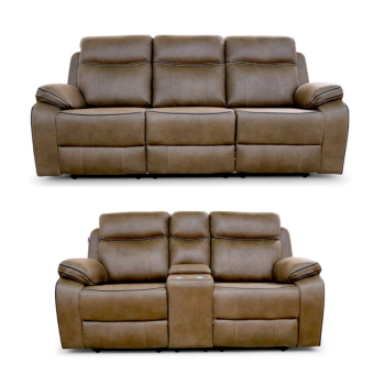 Jacob Handmade 2+1 Reclining Fabric Cinema Console Sofa Suite Tan In Stock