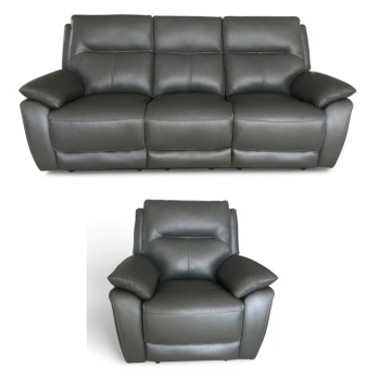 Manhattan Handmade 3+1 Reclining Sofa Suite Italian Grey Leather In Stock