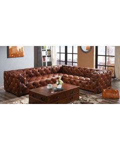 Chesterfield Handmade Buttoned Seat Corner Sofa Vintage Distressed Real Leather 