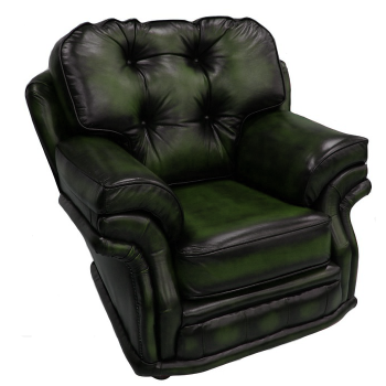 Chesterfield 1 Seater Armchair Antique Green Leather In Knightsbr­idge Style