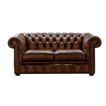 Chesterfield 2 Seater Antique Autumn Tan Leather Sofa Settee Bespoke In Classic Style