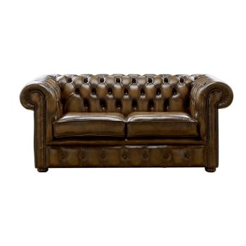 Chesterfield 2 Seater Antique Gold Leather Sofa Settee Bespoke In Classic Style