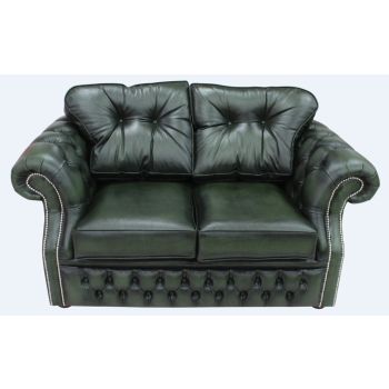 Chesterfield 2 Seater Antique Green leather Sofa Settee Bespoke In Era Style