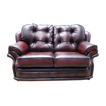 Chesterfield 2 Seater Antique Oxblood Red Leather Sofa Bespoke In Knightsbr­idge Style