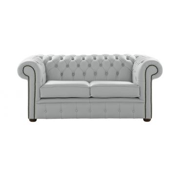 Chesterfield 2 Seater Shelly Silver Grey Leather Sofa Settee Bespoke In Classic Style