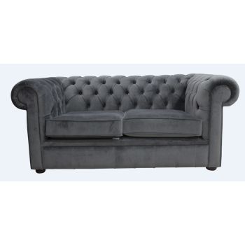 Chesterfield 2 Seater Sofa Amalfi Anthracite Black Velvet Fabric In Classic Style