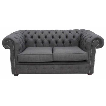 Chesterfield 2 Seater Sofa Charles Charcoal Grey Linen Fabric In Classic Style