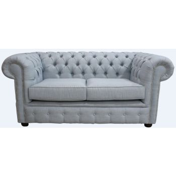 Chesterfield 2 Seater Sofa Charles Sky Blue Linen Fabric In Classic Style