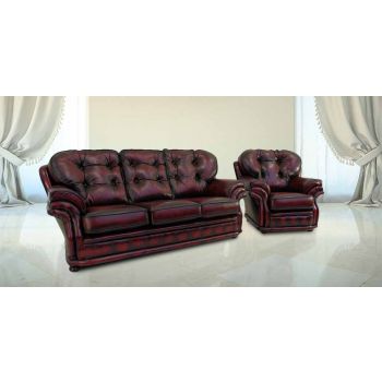 Chesterfield 3+1 Seater Antique Oxblood Red Leather Sofa Suite In Knightsbr­idge Style