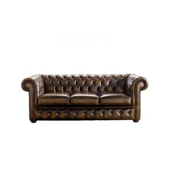 Chesterfield 3 Seater Antique Autumn Tan Leather Sofa Bespoke In Classic Style