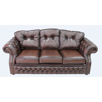 Chesterfield 3 Seater Antique Brown Leather Sofa Settee In Era Style