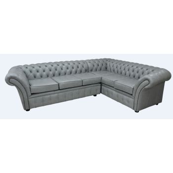 Chesterfield 3 Seater + Corner + 2 Seater Stella Dove Grey Leather Corner Sofa In Balmoral Style
