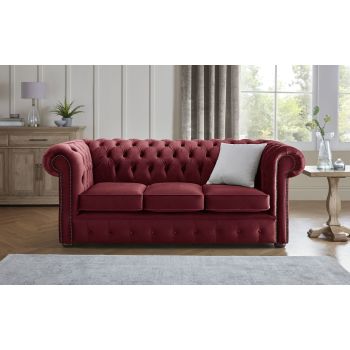 Chesterfield 3 Seater Fabric Malta Red 14 Sofa
