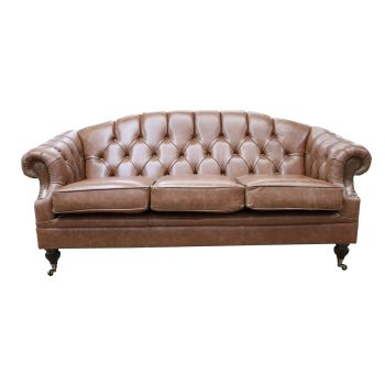 Chesterfield 3 Seater New England Saddle Leather Sofa Settee In Victoria Style