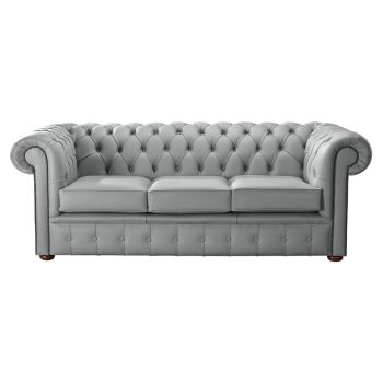 Chesterfield 3 Seater Shelly Moon Mist Grey Leather Sofa Bespoke In Classic Style