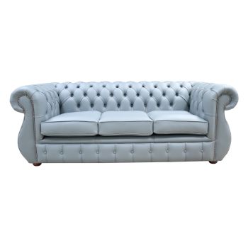 Chesterfield 3 Seater Shelly Piping Grey Leather Sofa Bespoke In Kimberley Style