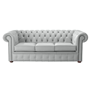 Chesterfield 3 Seater Shelly Silver Grey Leather Sofa Bespoke In Classic Style