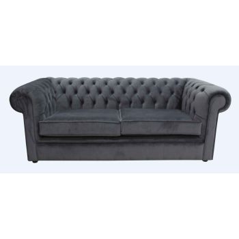 Chesterfield 3 Seater Sofa Amalfi Anthracite Black Velvet Fabric In Classic Style