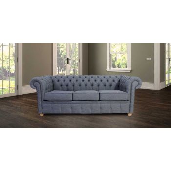 Chesterfield 3 Seater Sofa Settee Zoe Granite Grey Fabric In Classic Style