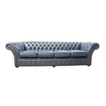 Chesterfield 4 Seater Shelly Steel Grey Leather Sofa Settee In Balmoral Style