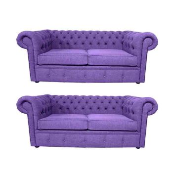 Chesterfield Handmade 2 Seater + 2 Seater Sofa Suite Verity Purple Fabric 