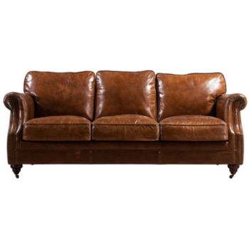 Corby Vintage Retro 3 Seater Distressed Leather Sofa