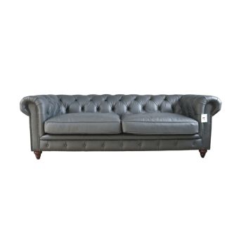 Earle Grande Handmade 3 Seater Chesterfield Sofa Nappa Grey Real Leather 