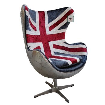 Union Jack Aviator Retro Swivel Egg Chair In Soft Velvet
