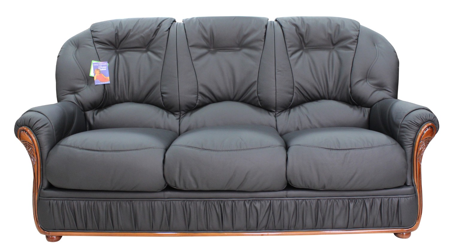 Product photograph of Debora Handmade 3 Seater Sofa Settee Genuine Italian Black Leather from Chesterfield Sofas
